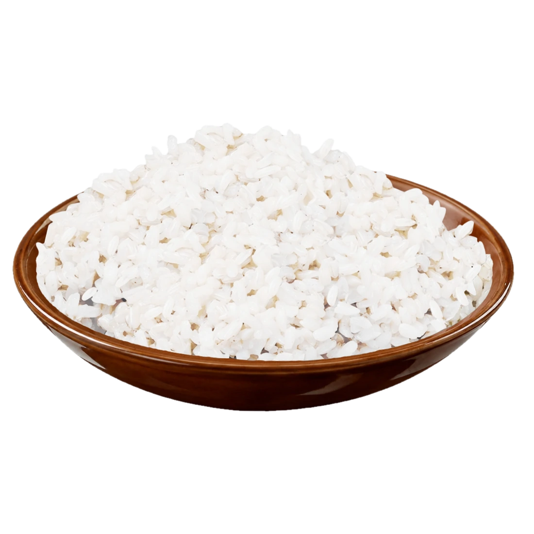 Cooked 100% broken Rice in a brown dish