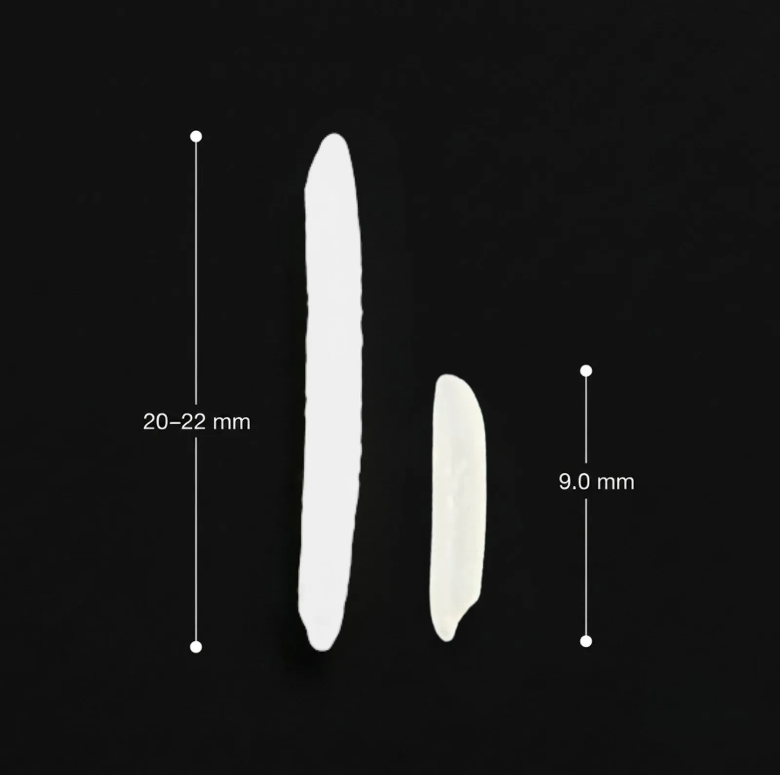 Long grain Rice drawn at 20 to 22 mm compared with short grain Rice at 9 mm after cooking