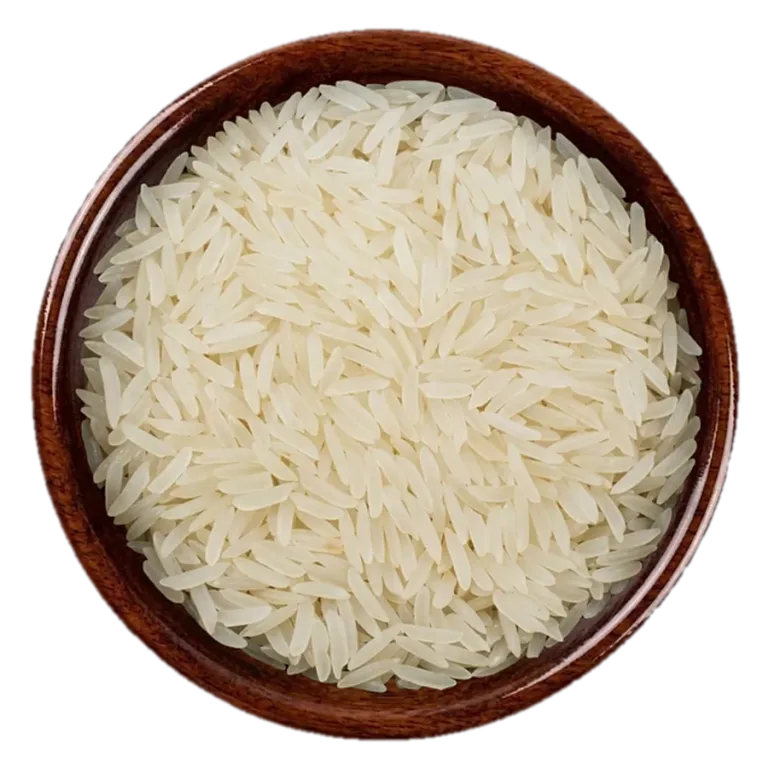Supri Sella Rice in a wooden bowl, seen from above