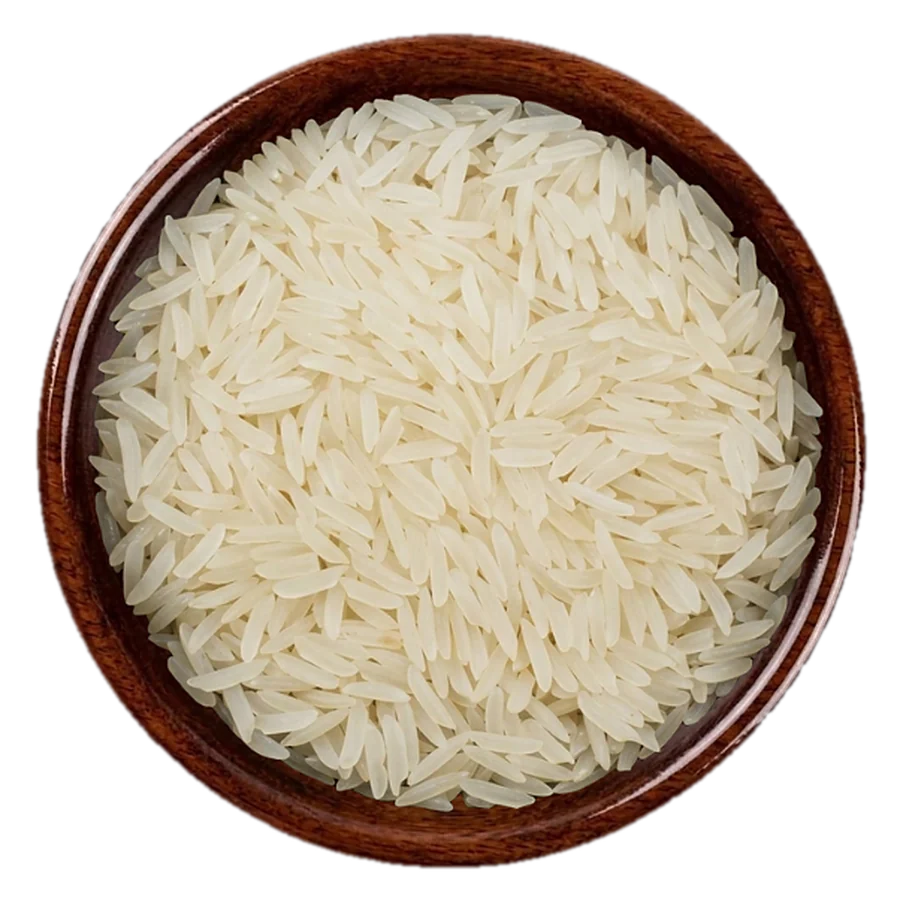 Supri Sella Rice in a wooden bowl, seen from above