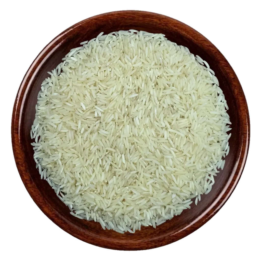 C-9 steam Rice in a dark wooden bowl