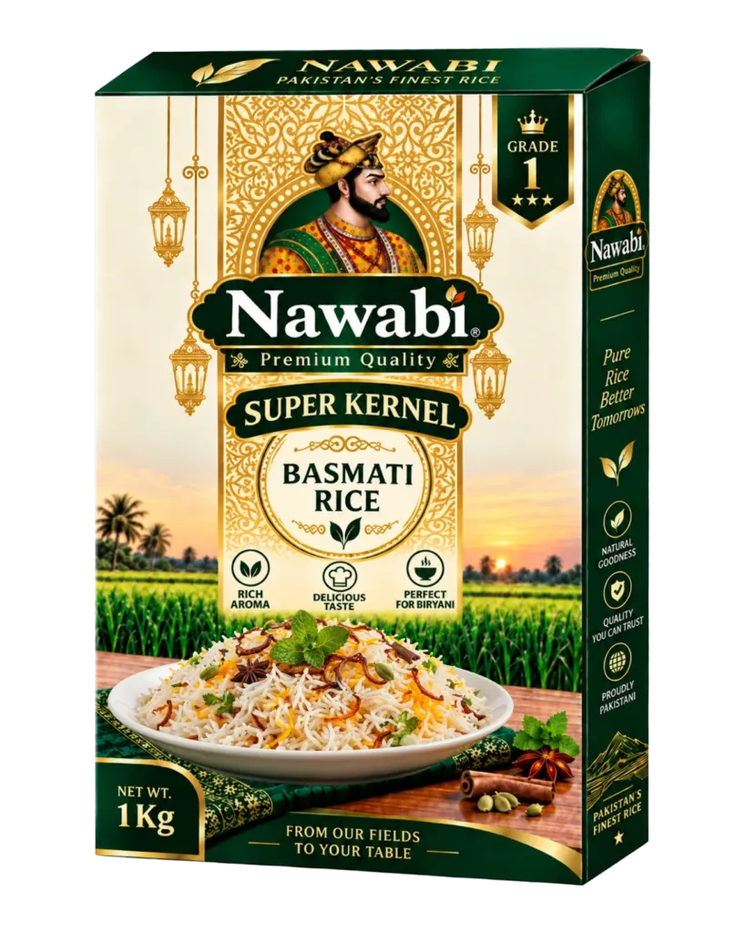 A 1 kg card box Rice pack printed for Super Kernel Basmati