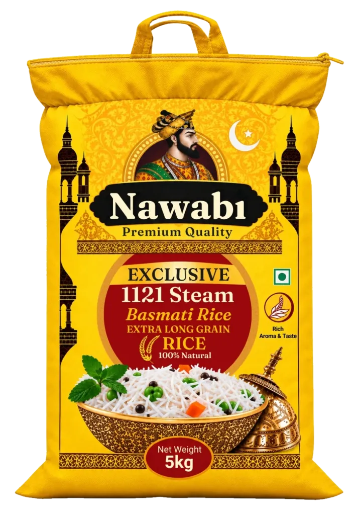 5 kg cotton bag of 1121 steam Basmati Rice with its handles