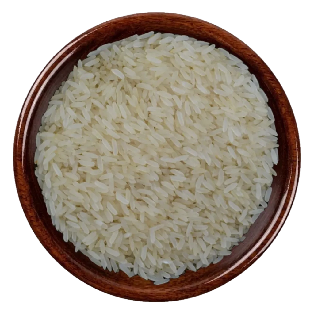 IRRI-6 Sella Rice in a dark wooden bowl