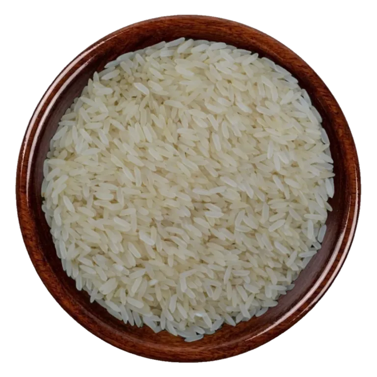IRRI-6 Sella Rice in a dark wooden bowl