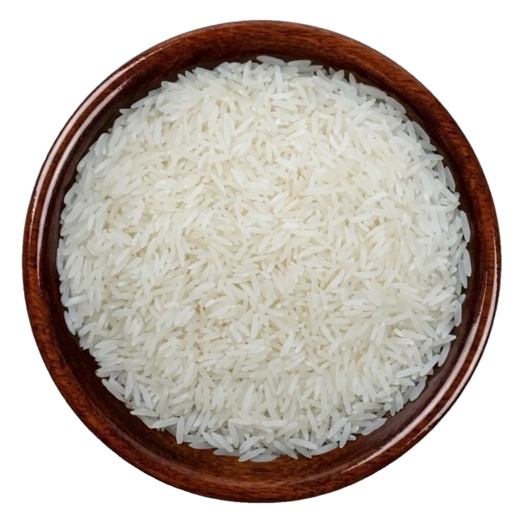 PK-386 steam Rice in a dark wooden bowl