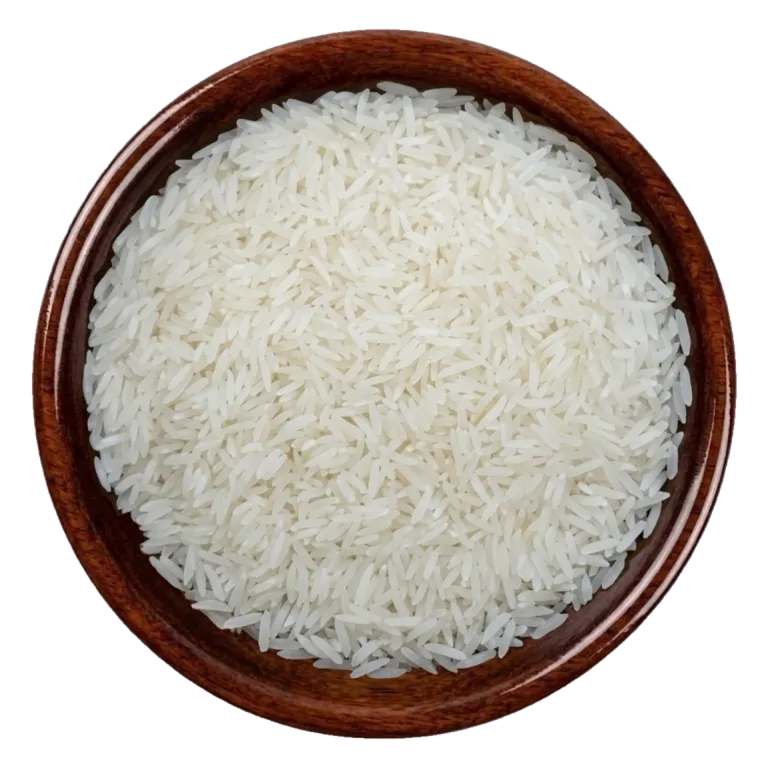 PK-386 steam Rice in a dark wooden bowl