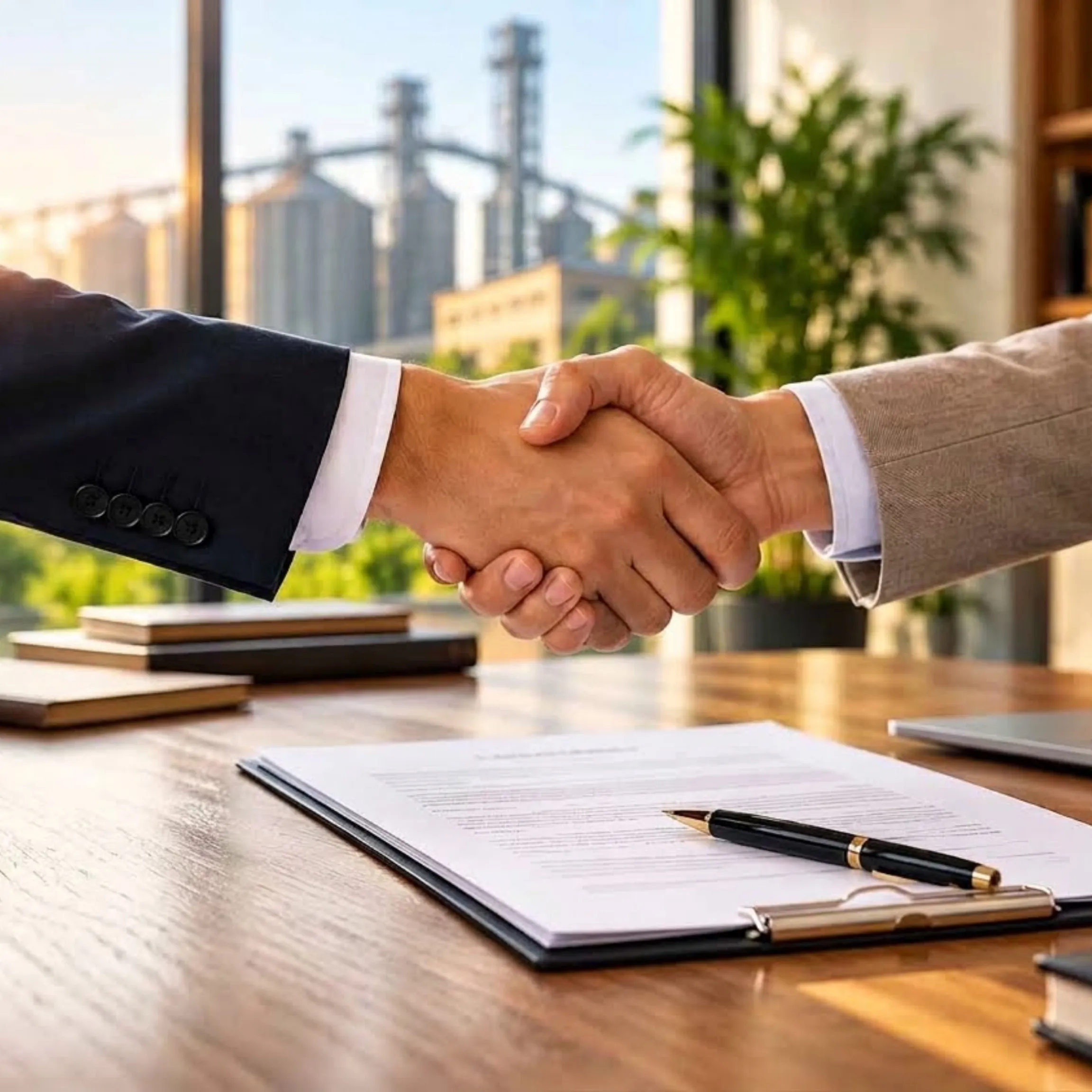 A Rice export contract signed and a handshake with the buyer