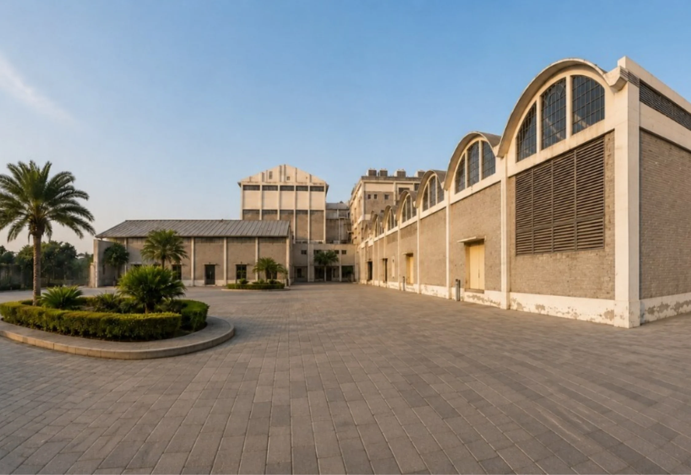 Forecourt and milling halls of the Green International rice mill